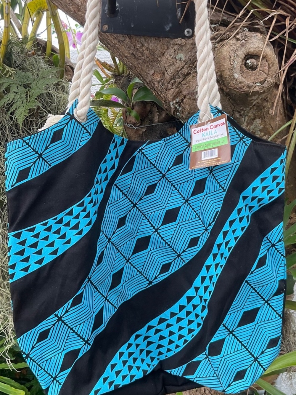 Tropical Blue & Black Canvas Bag NWT
